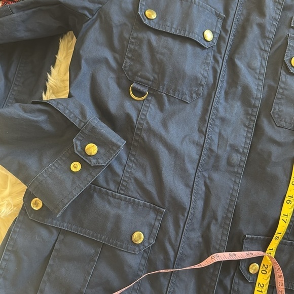 Women’s Waxed Canvas Barn Jacket raincoat hooded zip up navy blue sz S fisherman - Picture 17 of 17